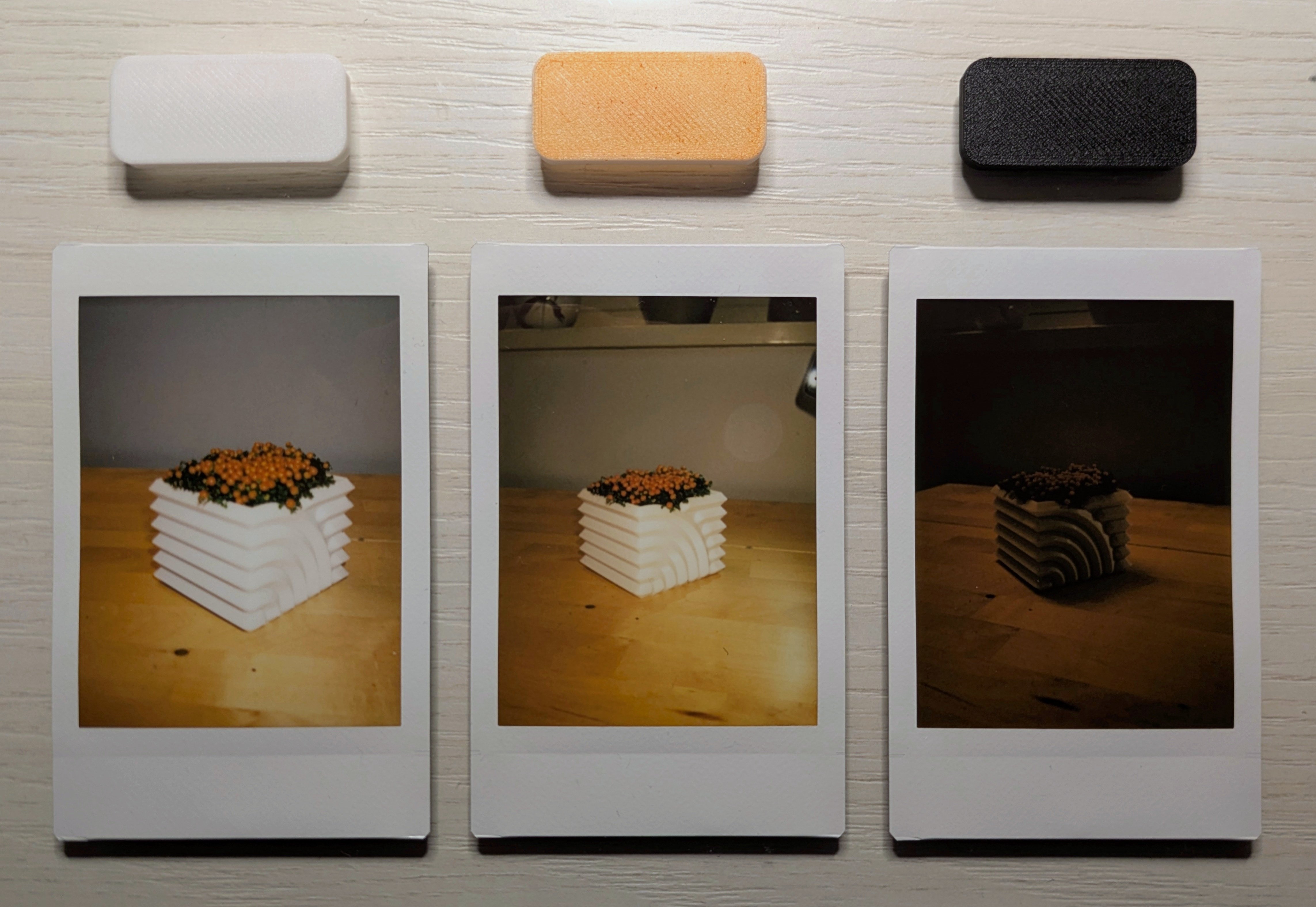 white, orange, black filters